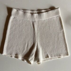 Women's Ivory Cream Knit Shorts with Elastic Waist